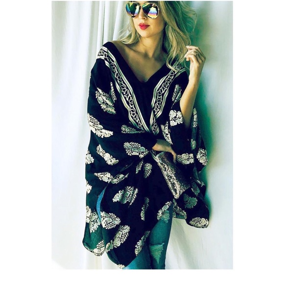 Tops - 08 Boho Floral Print Kimono Poncho Top